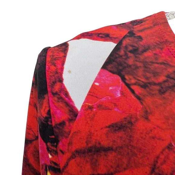 Preen By Thornton Bregazzi 3/4 Sleeve Patterned Bodycon Dress Red Black Size XS - Picture 8 of 14